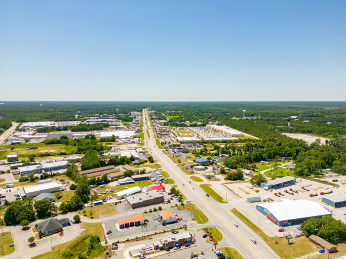 Aerial drone photo of the town of Morehead NC USA