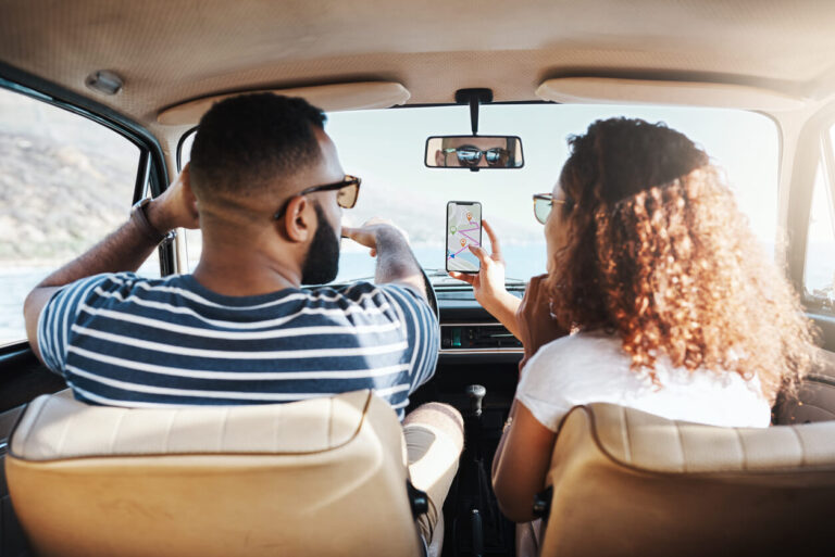 Couple using the OnMyWay app.