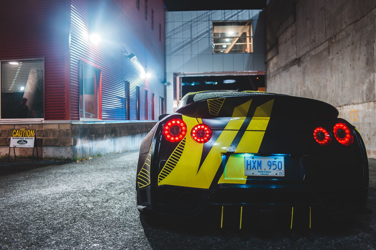 Sports car at night on a city street