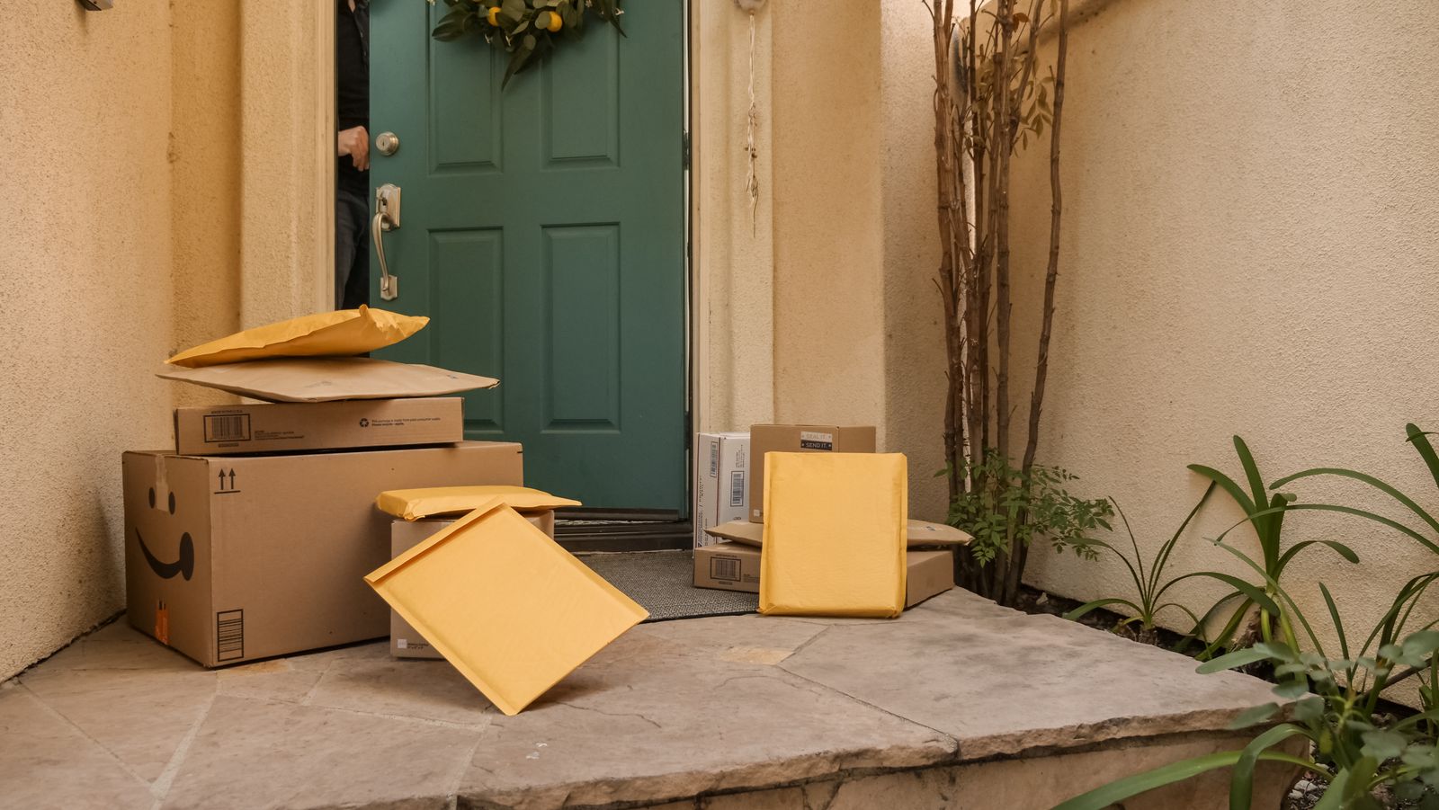 Delivery packages left on a front doorstep